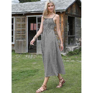 Gingham Maxi Dress for Womens Summer Spaghetti Strap A-Line Flowy Plaid Smocked Sundress