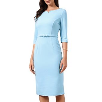 Work Dresses for Women 3/4 Sleeve Boat Neck Elegant Belted Formal Midi Dress