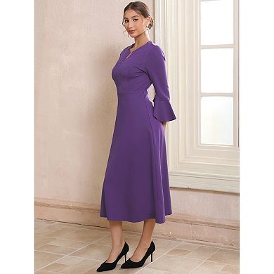 Women's Formal Dress Zipper Front Bell Sleeves Business Office Midi A-Line Dresses
