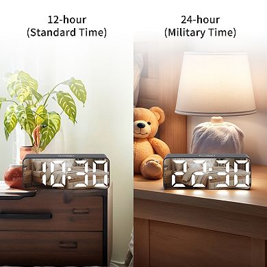 Digital Alarm Clock - Adjustable Brightness, Battery Backup, 12/24H Format 5.5"L x 1.2"W x 2.2"