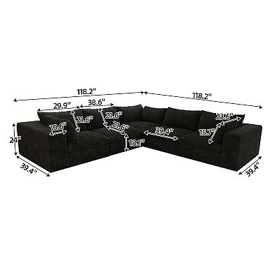 Whisen 118.2'' 5-Seat V-Shaped Cloud Sofa Deep Seat Couch