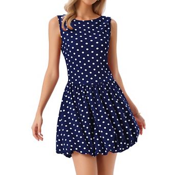 Polka Dots Bubble Dress for Women's Summer Sleeveless Crew Neck Mini Dress Trendy