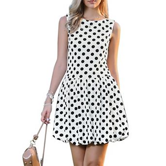 Polka Dots Bubble Dress for Women's Summer Sleeveless Crew Neck Mini Dress Trendy