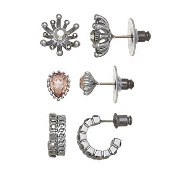 Simply Vera Vera Wang 3-Pair Simulated Stone Stud & Hoop Earring Set