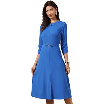 Work for Women's Keyhole Neck 3/4 Sleeve Office A-Line Dress with Belt