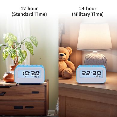 Electric Alarm Clock with Temperature Display, Battery Powered, Dual Alarms 4.3"x1.8"x2.4"