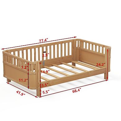 Whisen Platform Bed with Rails, Sturdy Wooden Frame