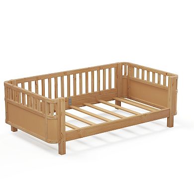 Whisen Platform Bed with Rails, Sturdy Wooden Frame