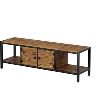 TV Stand w/Storage,Entertainment Center w/Adjustable Legs,TV Console,Wooden TV Stand w/Open Shelves