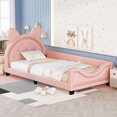 Whisen Twin Size Upholstered Daybed with Carton Ears Shaped Headboard