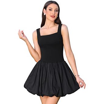 Sleeveless Mini Dress for Women's Square Neck Bubble Dressy Casual Dresses