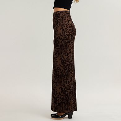 Women’s Leopard Print Maxi Skirt with Smooth Stretch Fabric and Soft Straight Silhouette