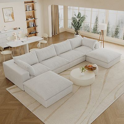Whisen 157.6'' 6-Seat U-Shaped Cloud Sofa Deep Seat Couch with