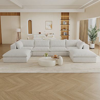 Whisen 157.6'' 6-Seat U-Shaped Cloud Sofa Deep Seat Couch with Ottomans