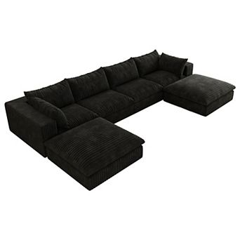 Whisen 157.6'' 6-Seat U-Shaped Cloud Sofa Deep Seat Couch with Ottomans