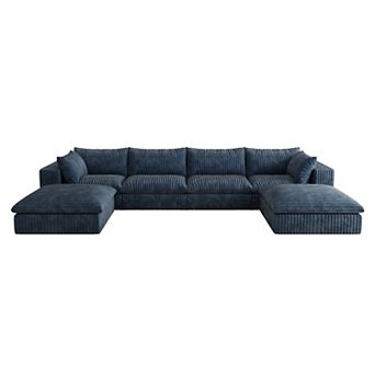 Whisen 157.6'' 6-Seat U-Shaped Cloud Sofa Deep Seat Couch with Ottomans