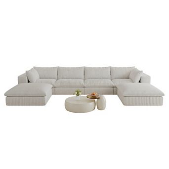 Whisen 157.6'' 6-Seat U-Shaped Cloud Sofa Deep Seat Couch with Ottomans