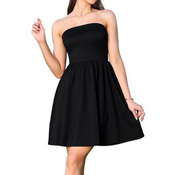 Strapless Party Dress for Women Sleeveless Solid Flare Mini Tube Top Dresses