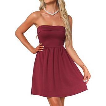 Strapless Party Dress for Women Sleeveless Solid Flare Mini Tube Top Dresses