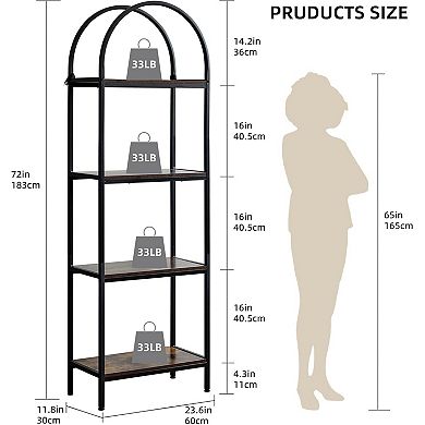 Arched Bookshelf,Arched Display Racks,Tall Standing Bookshelves With Metal Frame,Modern Open