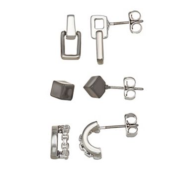 Simply Vera Vera Wang Black Tone 3-Pair Stud & Hoop Earring Set