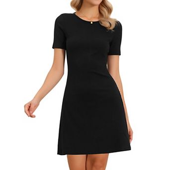 Knit Dress for Women Short Sleeves Crew Neck Solid Color Slim Fit Summer Mini Dresses