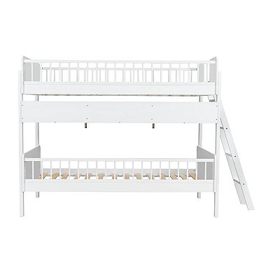 Whisen Wooden Bunk Bed with 3 Storage Shelves,Ladder can be Changed
