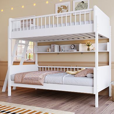 Whisen Wooden Bunk Bed with 3 Storage Shelves,Ladder can be Changed