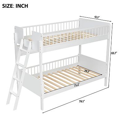 Whisen Wooden Bunk Bed with 3 Storage Shelves,Ladder can be Changed