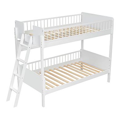 Whisen Wooden Bunk Bed with 3 Storage Shelves,Ladder can be Changed