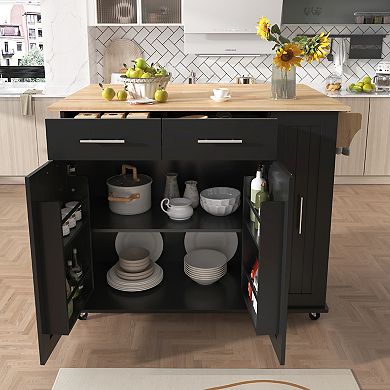 Whisen Kitchen Island with 3 Tier Pull Out Cabinet and 2 Drawers