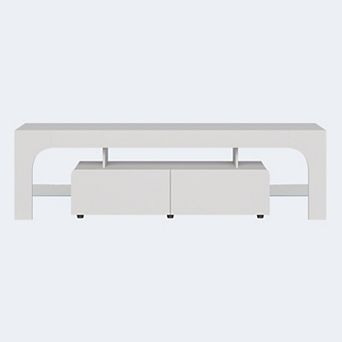 63 in TV Stand, Modern Lighting TV Cabinet Entertainment Center Media with 2 Drawer, Open Shelf