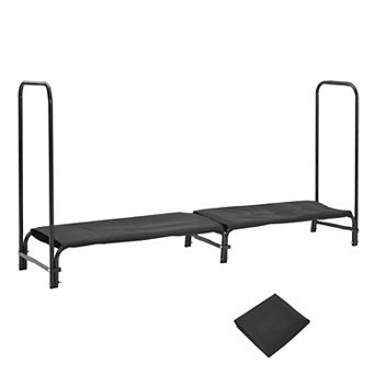 8FT Firewood Log Rack with Cover Heavy Duty Indoor Outdoor Storage Black Oxford Fabric