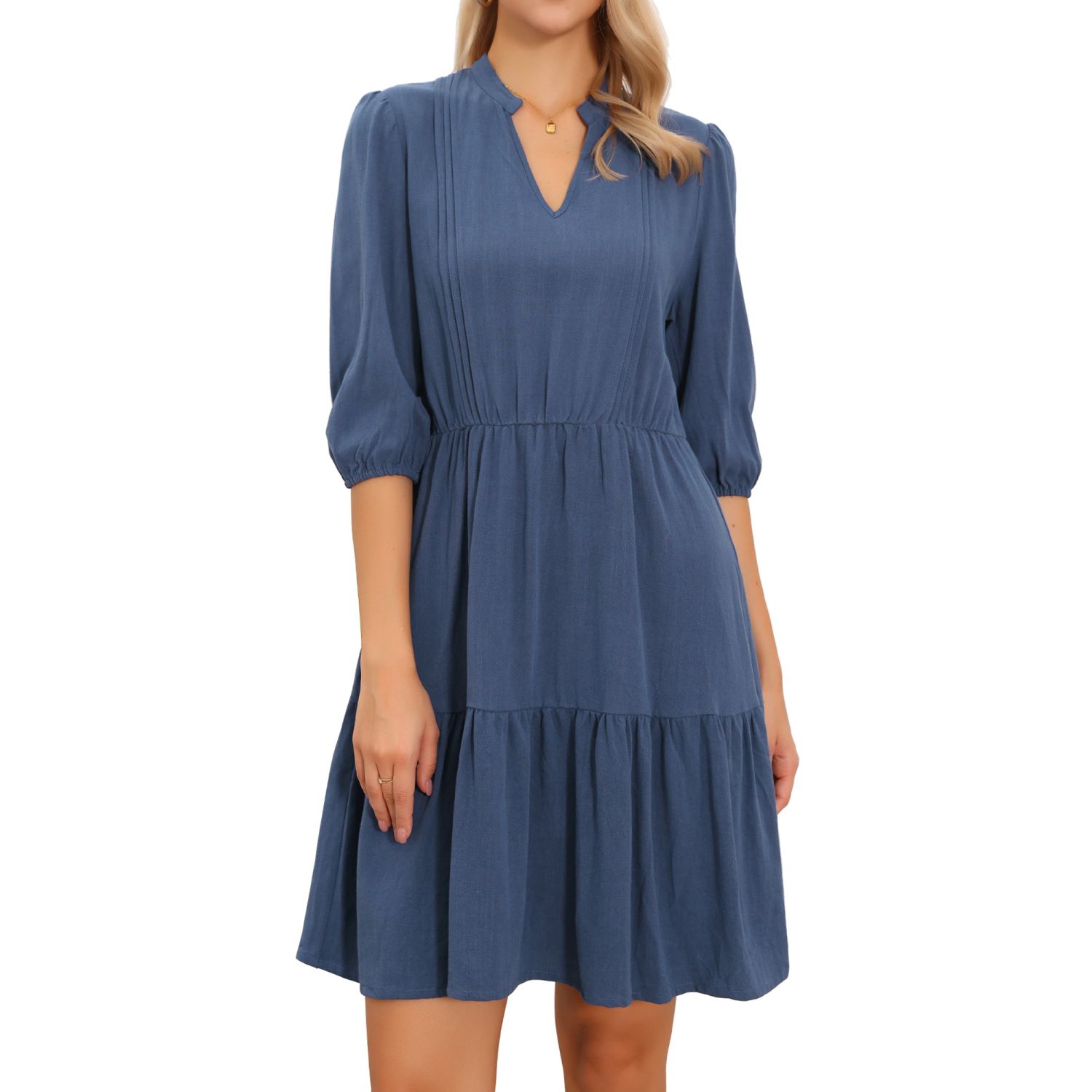 Женские платья Summer Dress for Women Casual V Neck Half Sleeve Elastic Waist Flowly Swing A Line Beach Sundress