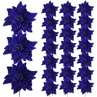 24 pc Poinsettia Flowers Artificial, 6.3 in Large Velvet Christmas Flowers with Stems