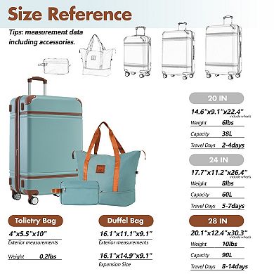Hardside 3-Piece Spinner Luggage Sets with Bags