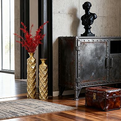 Gold Metal Vase with 3D Triangle Pattern, Set of 3