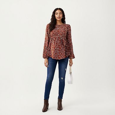 Women’s Maternity Top with Long Sleeves Soft Draped Fabric Delicate Allover Pattern