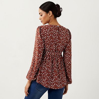 Women’s Maternity Top with Long Sleeves Soft Draped Fabric Delicate Allover Pattern