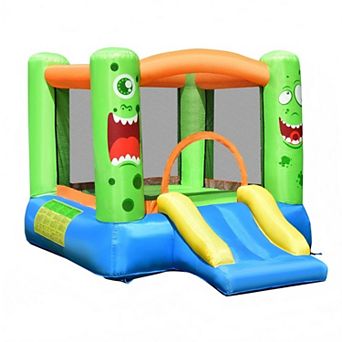 Inflatable Bounce House with Slide Basketball Rim and Carrying Bag