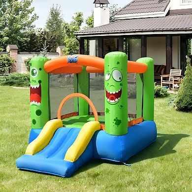 Inflatable Bounce House with Slide Basketball Rim and Carrying Bag