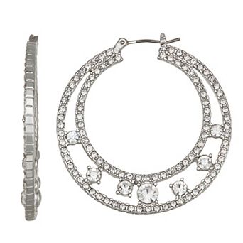 Simply Vera Vera Wang Silver-Tone Simulated Stone 2-Row Hoop Earrings