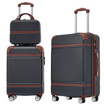Hardside 3 pc Spinner Luggage Sets 20"+24" Suitcase and Cosmetic Case