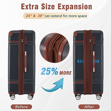 Hardside 3-Piece Spinner Luggage Sets 20"+24" Suitcase and Cosmetic Case