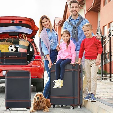 Hardside 3-Piece Spinner Luggage Sets 20"+24" Suitcase and Cosmetic Case