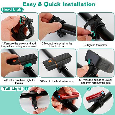 Super Bright Bike Light Set USB Rechargeable LED Headlight & Taillight for Night Riding