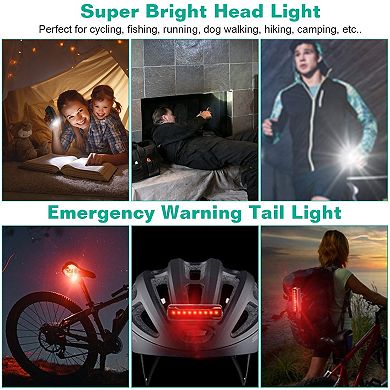 Super Bright Bike Light Set USB Rechargeable LED Headlight & Taillight for Night Riding
