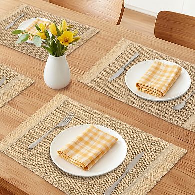 Set of 6 Woven Placemats for Dining Table Decor Washable Kitchen Table Mat with Tassel 17.7*11.8inch