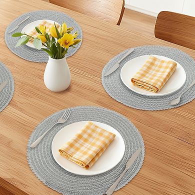 Round Placemats Set of 6 Woven Placemats for Dining Table Decor Kitchen Table Mat Wipe Clean 15inch