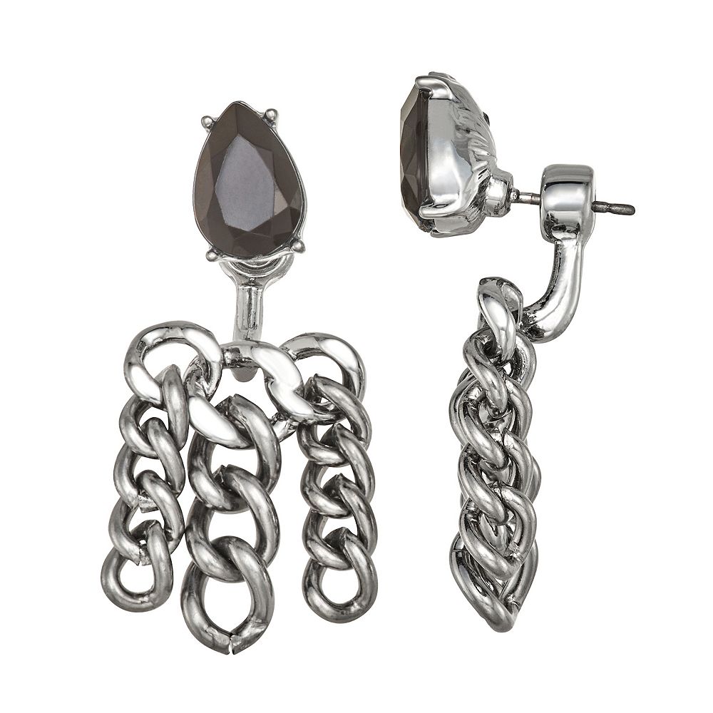 Simply Vera Vera Wang Jet Tone Stone Chain Front-Back Earrings